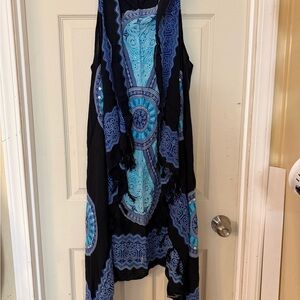 Women's Blue and Black Sleeveless Top